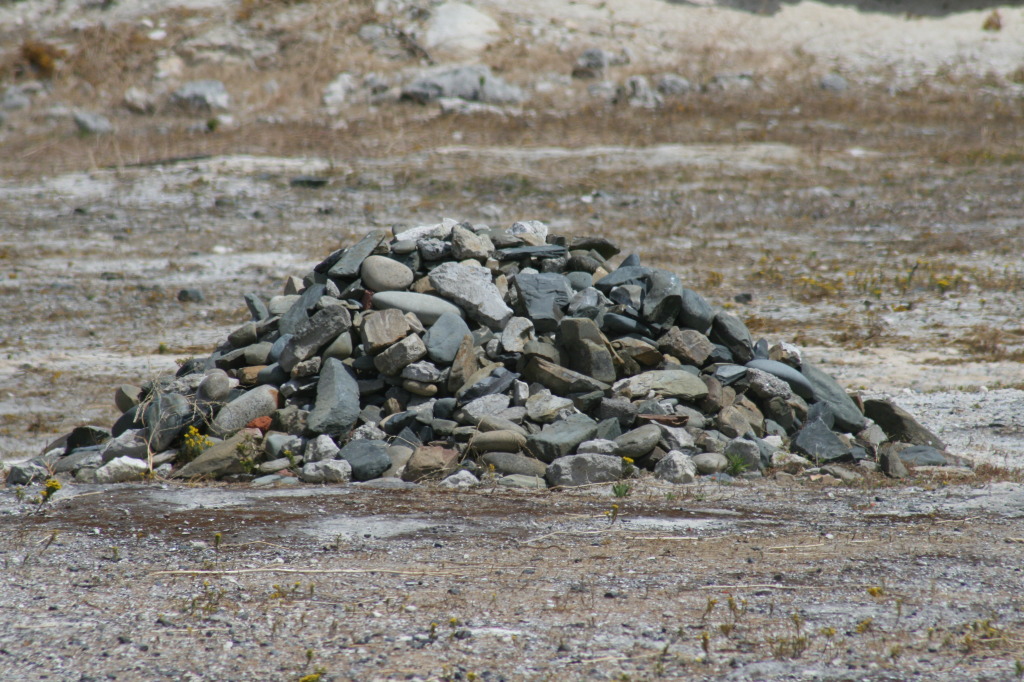 Symbolic pile of stones erected by a gathering of former political prisoners and friends to honor Mr. Mandela's release from prison, after 27 years behind bars.