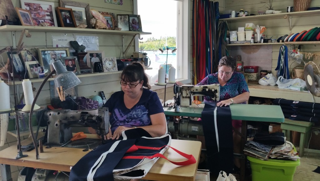 Ladies sewing canvas bags in Alburys Sail Shop