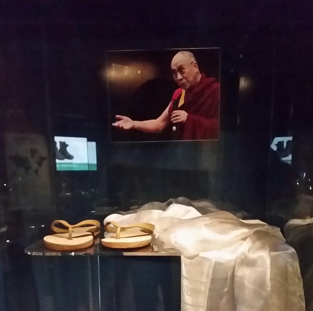 These Bata sandals, which show much sign of wear were donated by the 14th Dalai Lama in 2010.