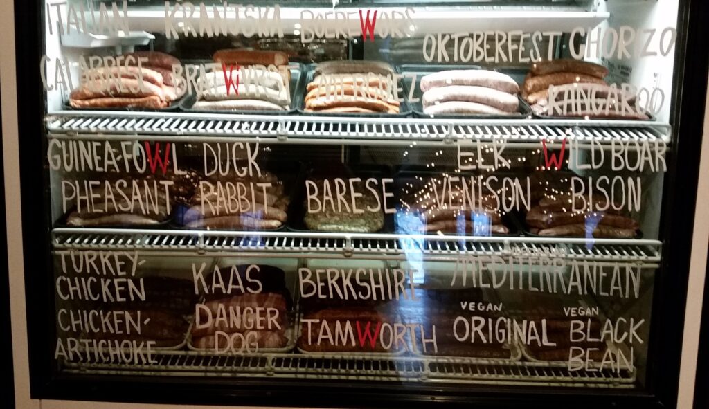 Wide array of sausage options at Wvrst, Beer hall, Toronto, Canada