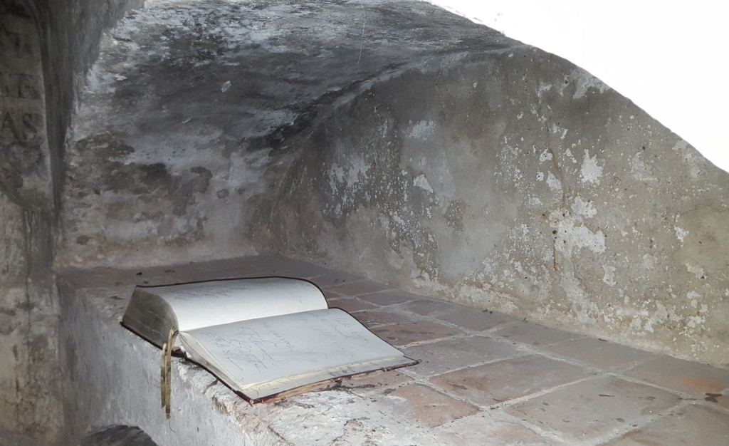 Lone book inside the crypt. Tell me, would you sign it?