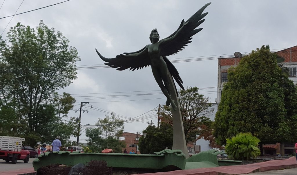 Dramatic monument in the town's square that is a pivotal point for pictures