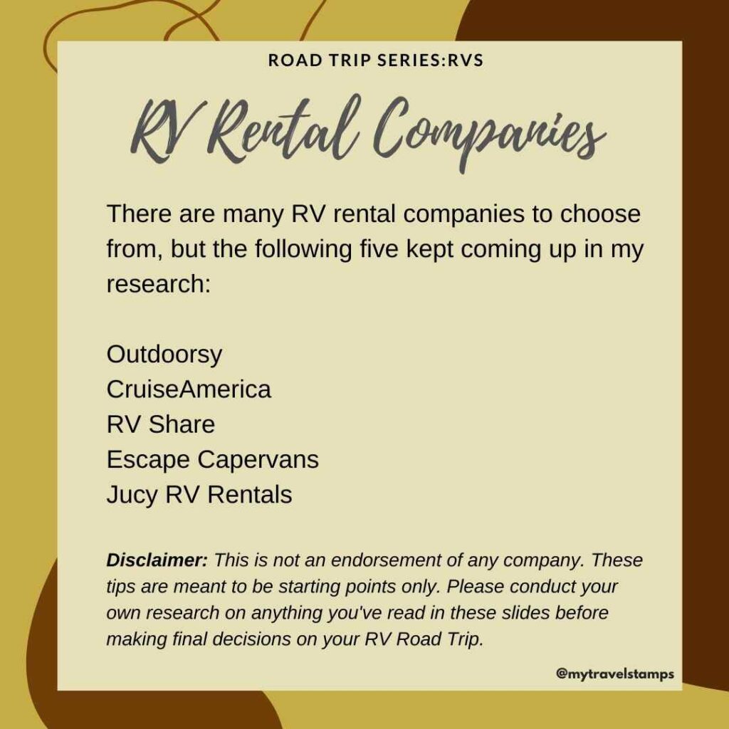 a List of companies that rent Rvs